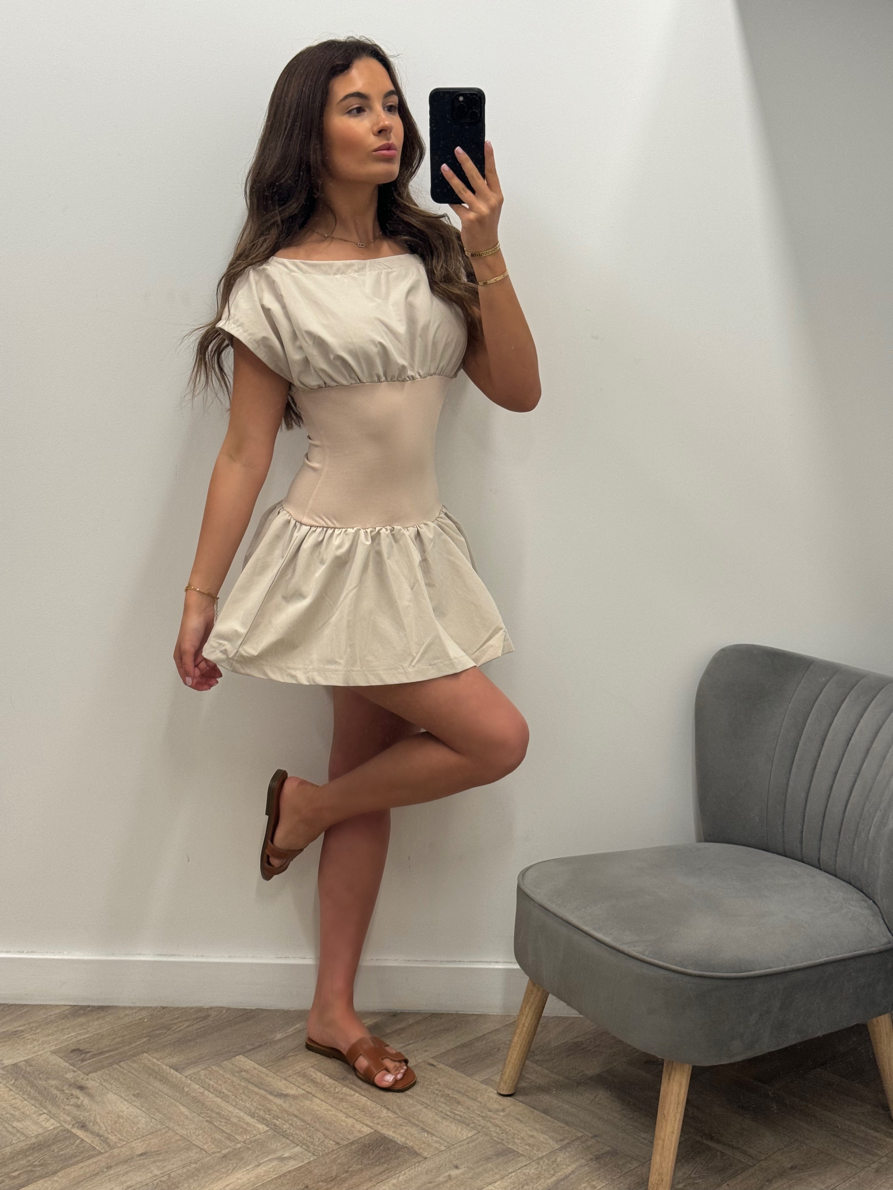 Beige skater mini dress