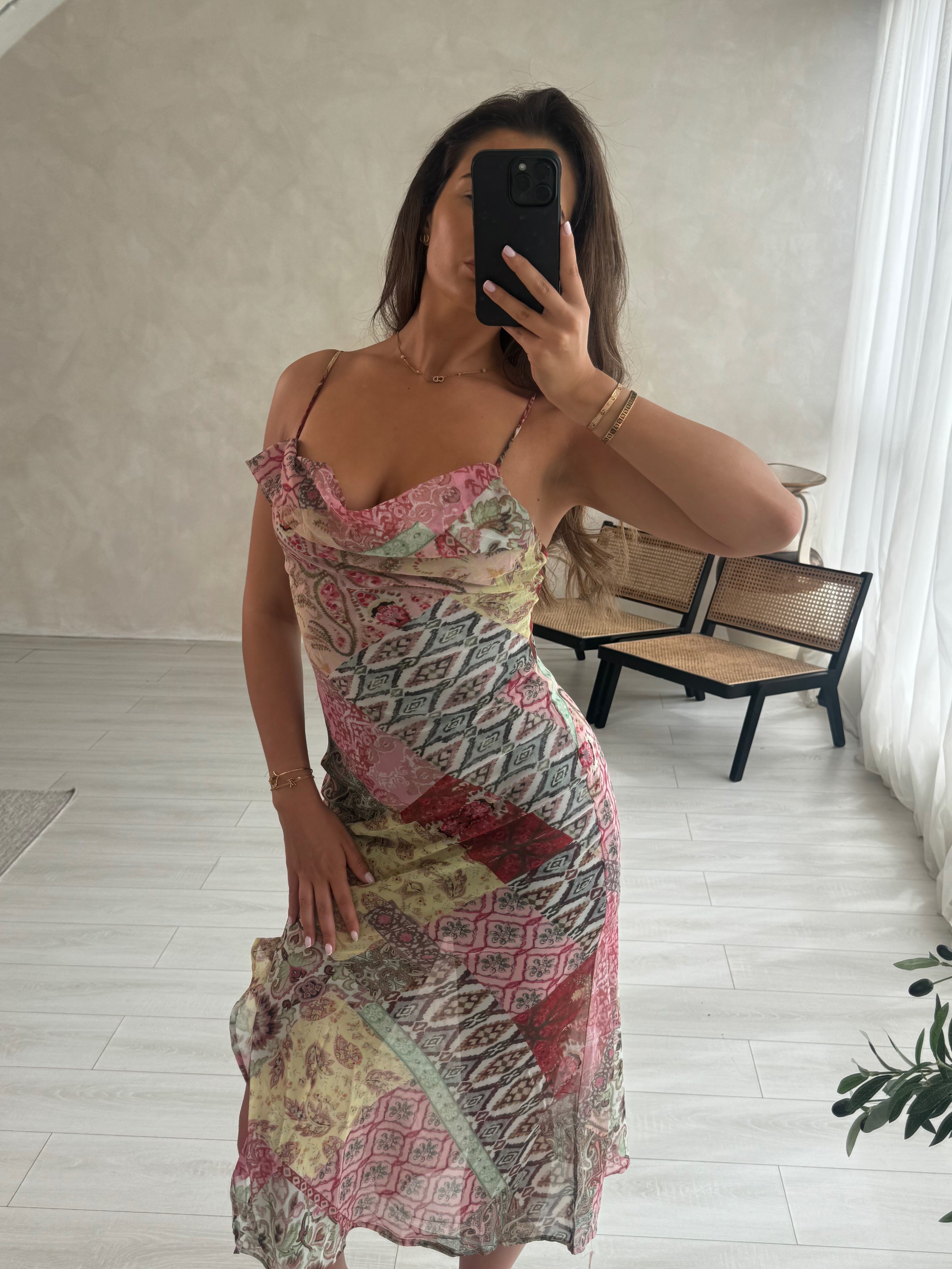 Pink patterned midi dress