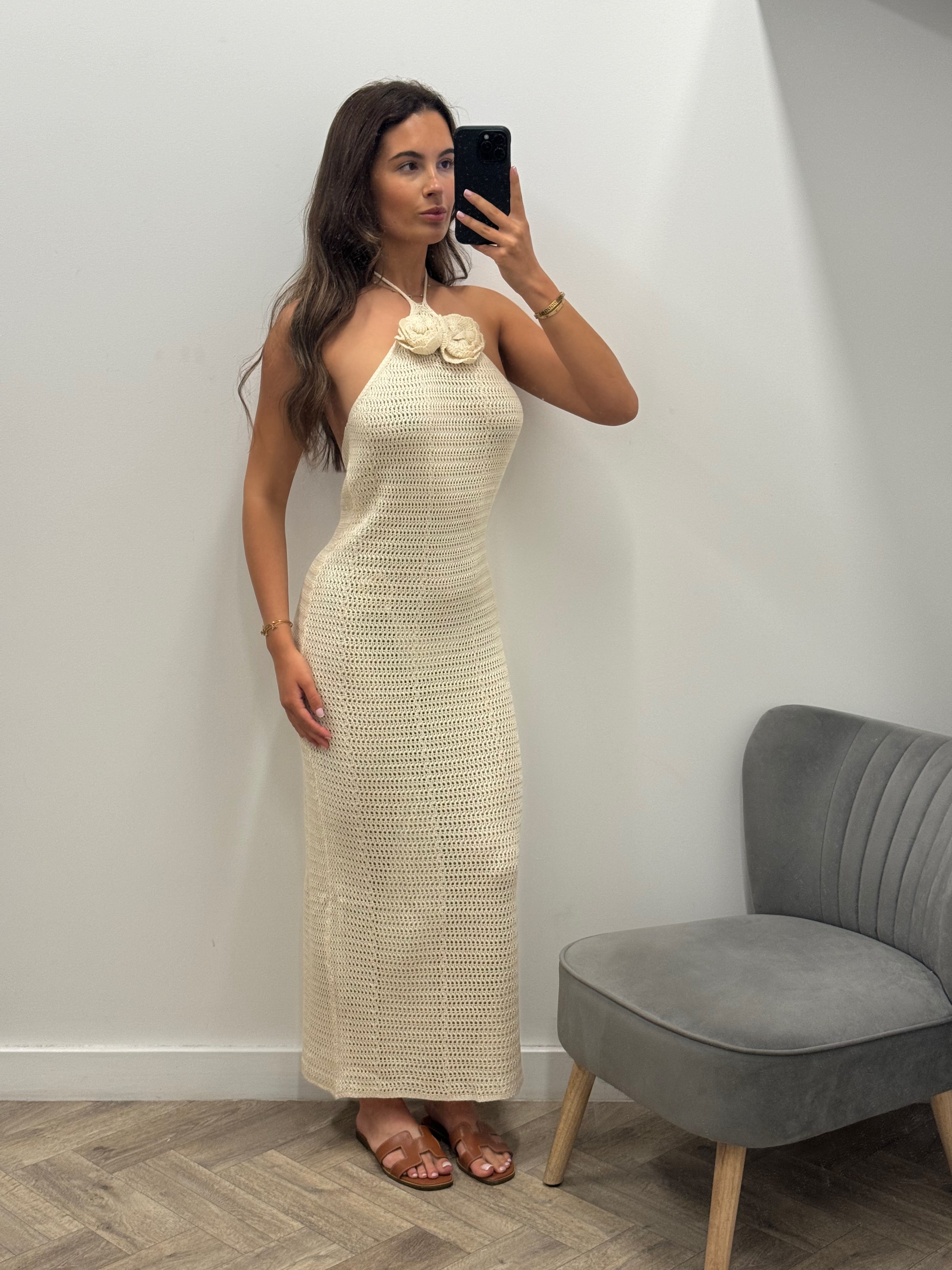 Beige crochet maxi dress